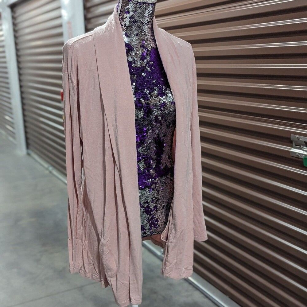 Minimalist Soft Girl Slub Pink Open Front Cardigan with Pockets A New Day XL